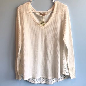 NWT Lucky Brand White Long Sleeve Top Size XL
